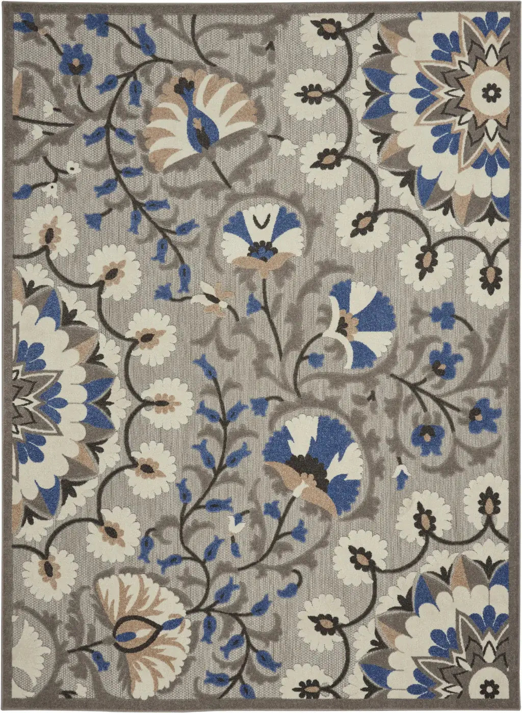 10' X 13' Grey Floral Non Skid Indoor Outdoor Area Rug - Homeroots - Flyclothing LLC