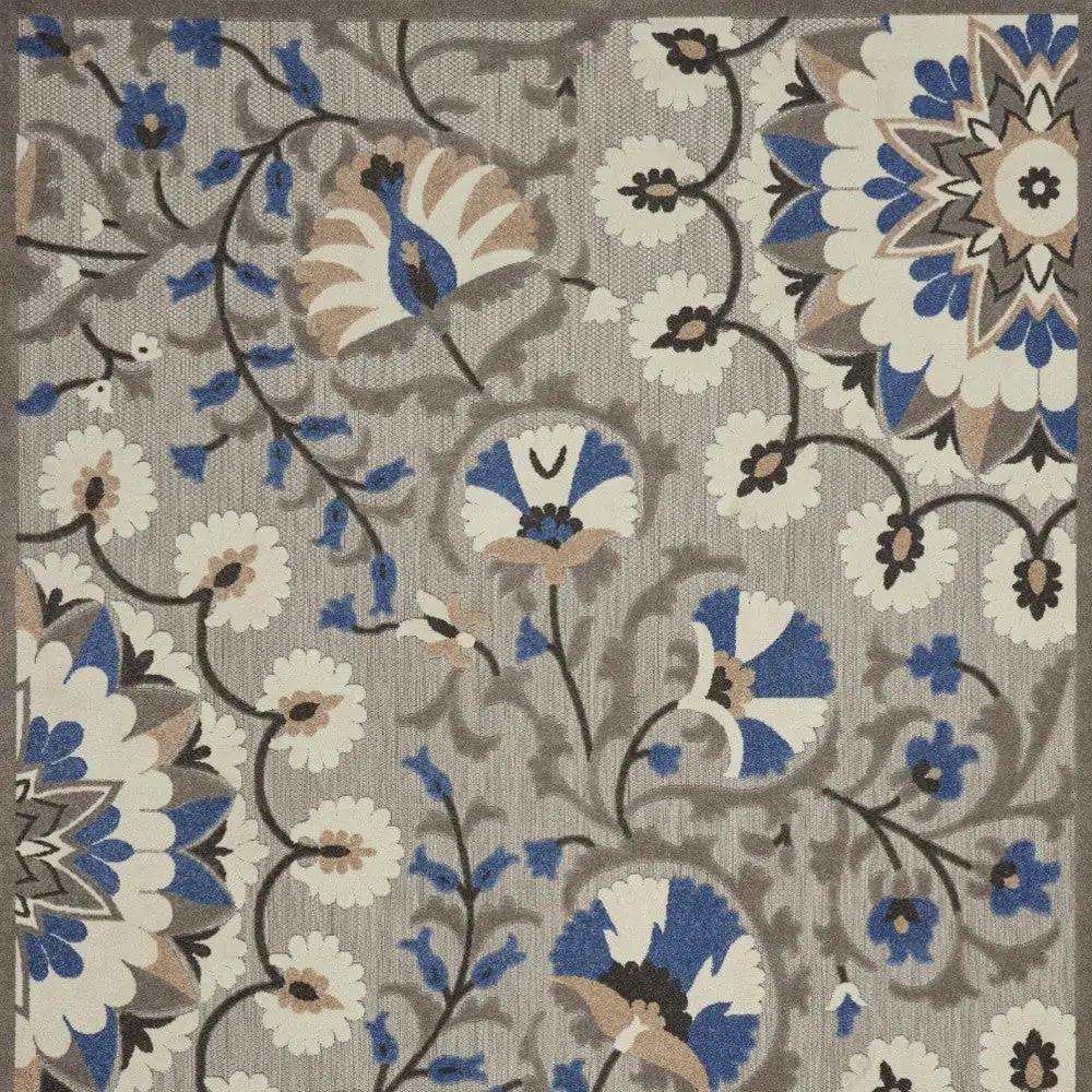 10' X 13' Grey Floral Non Skid Indoor Outdoor Area Rug - Homeroots - Flyclothing LLC