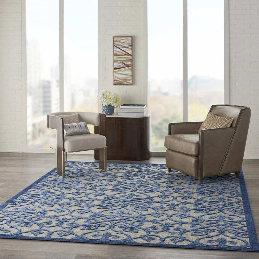 10' X 13' Grey And Blue Damask Non Skid Indoor Outdoor Area Rug - Homeroots - Flyclothing LLC
