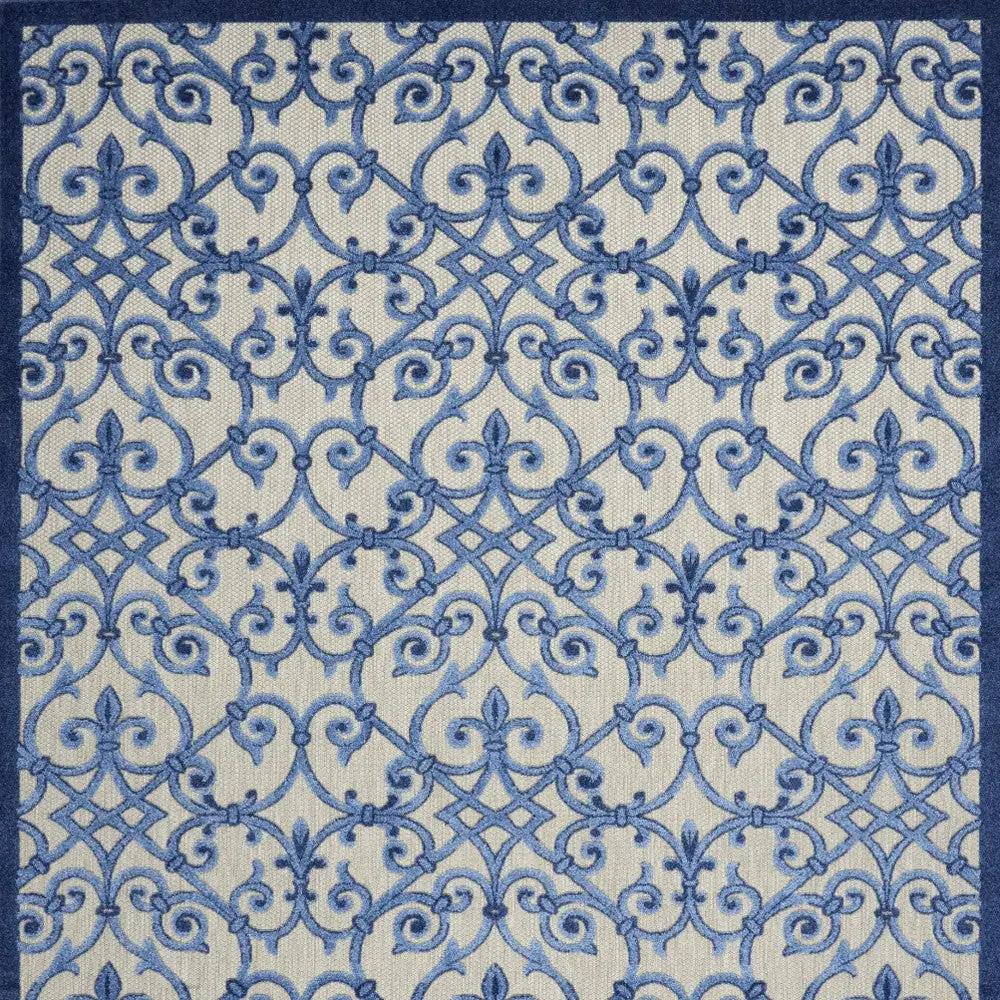 10' X 13' Grey And Blue Damask Non Skid Indoor Outdoor Area Rug - Homeroots