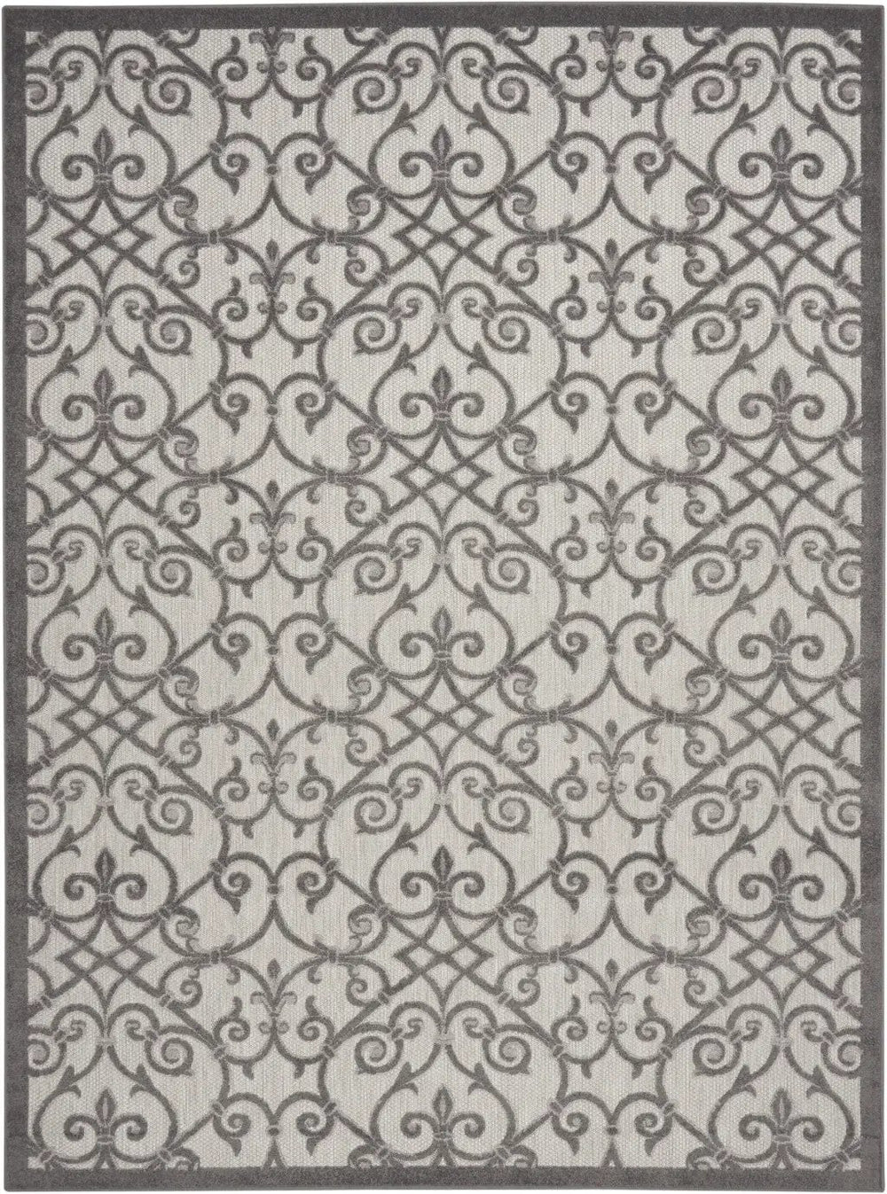 10' X 13' Grey And Charcoal Damask Non Skid Indoor Outdoor Area Rug - Homeroots