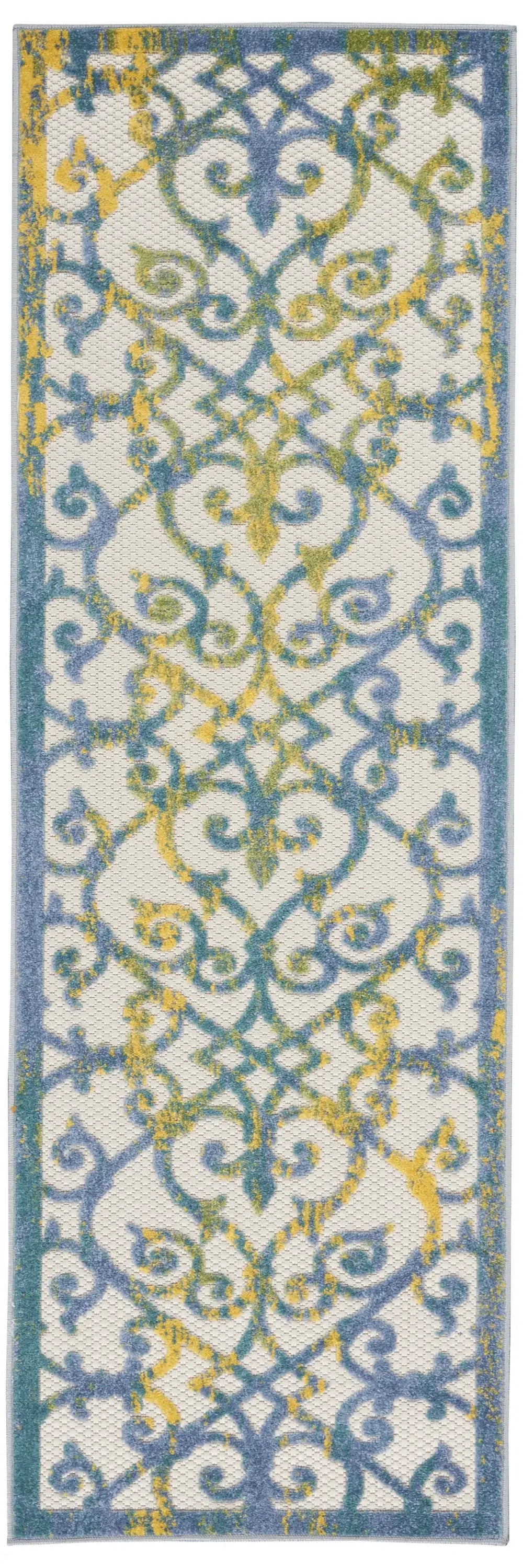 2' X 6' Ivory And Blue Damask Non Skid Indoor Outdoor Runner Rug - Homeroots - Flyclothing LLC