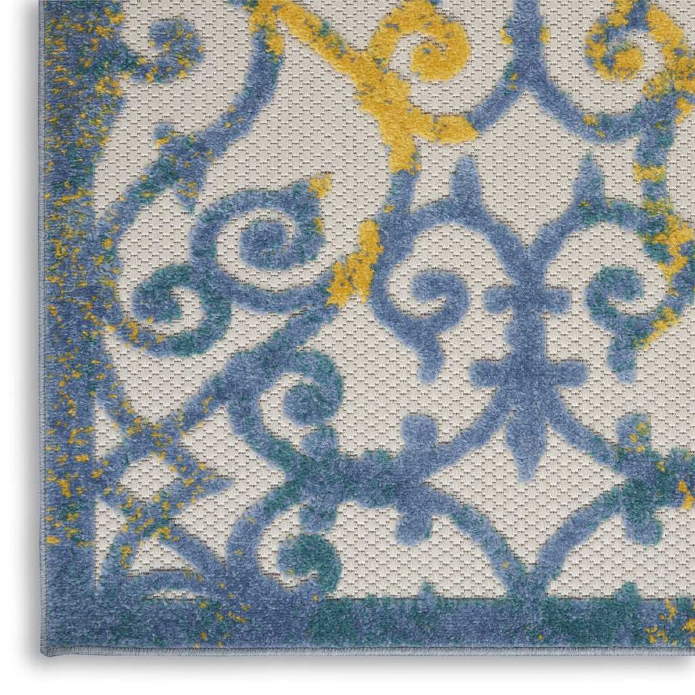 2' X 10' Ivory And Blue Damask Non Skid Indoor Outdoor Runner Rug - Homeroots - Flyclothing LLC