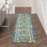2' X 10' Ivory And Blue Damask Non Skid Indoor Outdoor Runner Rug - Homeroots - Flyclothing LLC
