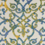 2' X 10' Ivory And Blue Damask Non Skid Indoor Outdoor Runner Rug - Homeroots