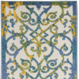2' X 10' Ivory And Blue Damask Non Skid Indoor Outdoor Runner Rug - Homeroots