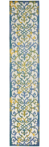 2' X 10' Ivory And Blue Damask Non Skid Indoor Outdoor Runner Rug - Homeroots - Flyclothing LLC