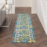 2' X 12' Ivory And Blue Damask Non Skid Indoor Outdoor Runner Rug - Homeroots - Flyclothing LLC