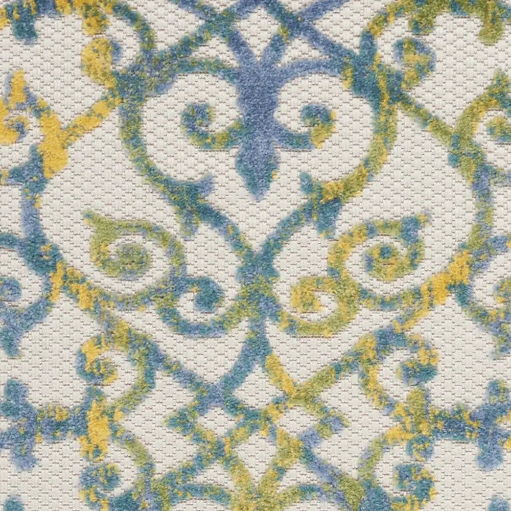 2' X 8' Ivory And Blue Damask Non Skid Indoor Outdoor Runner Rug - Homeroots - Flyclothing LLC