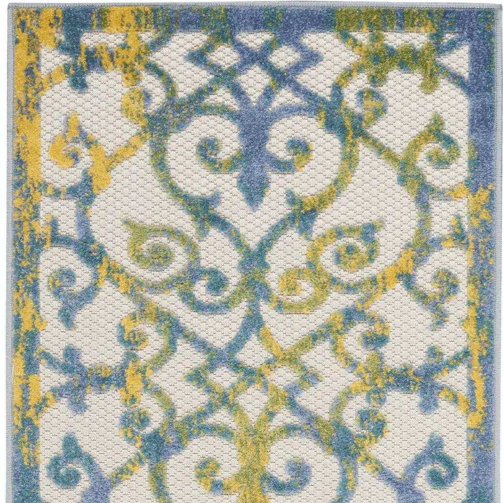 2' X 8' Ivory And Blue Damask Non Skid Indoor Outdoor Runner Rug - Homeroots - Flyclothing LLC