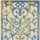 2' X 8' Ivory And Blue Damask Non Skid Indoor Outdoor Runner Rug - Homeroots