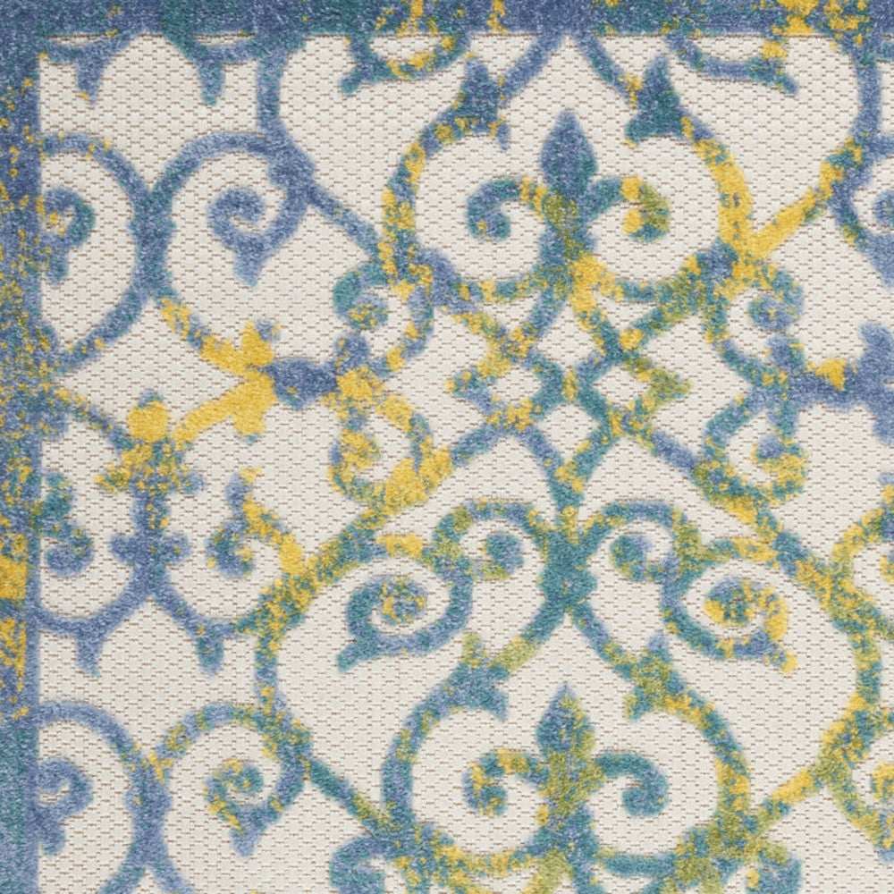 3' X 4' Ivory And Blue Damask Non Skid Indoor Outdoor Area Rug - Homeroots - Flyclothing LLC