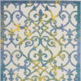 3' X 4' Ivory And Blue Damask Non Skid Indoor Outdoor Area Rug - Homeroots