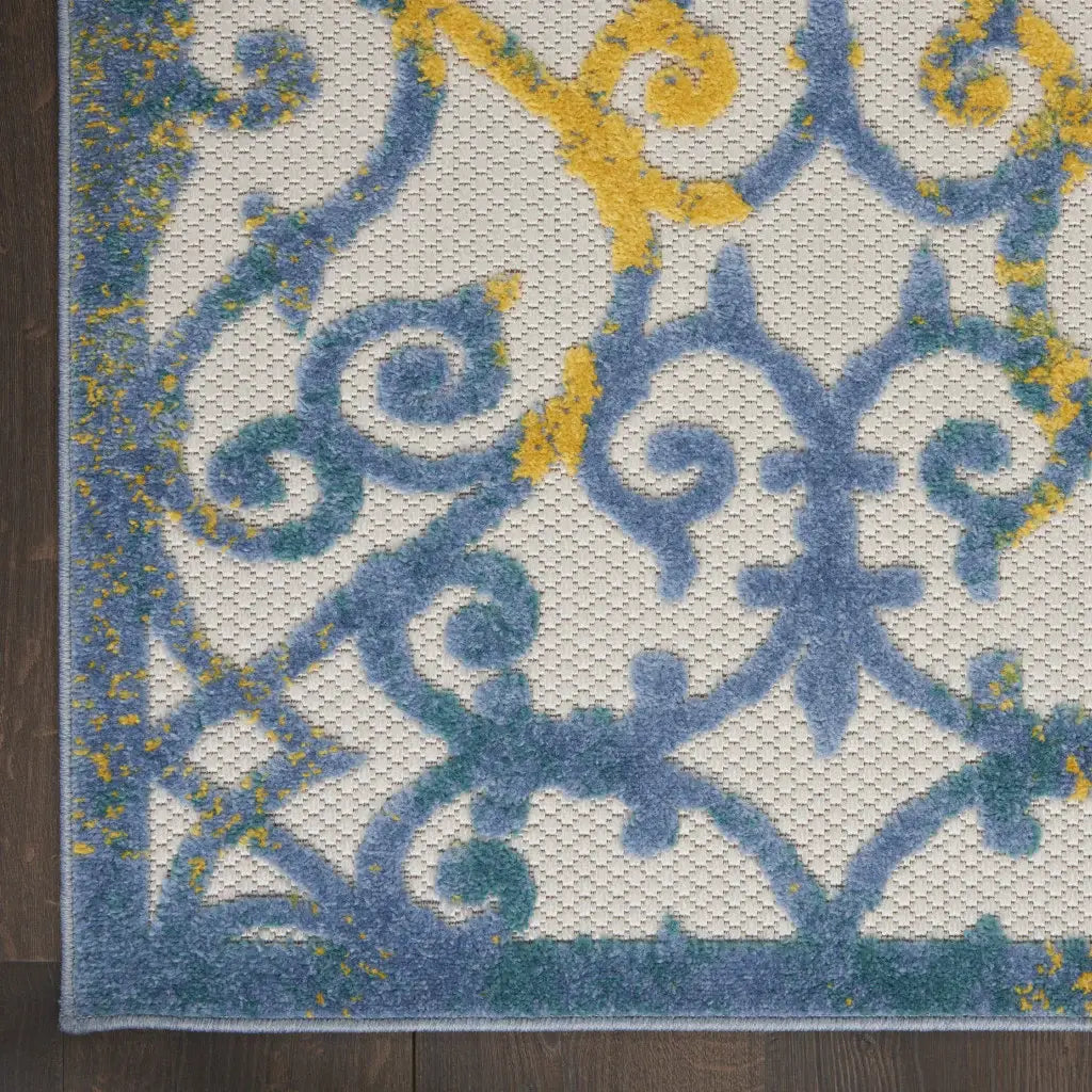 3' X 4' Ivory And Blue Damask Non Skid Indoor Outdoor Area Rug - Homeroots - Flyclothing LLC