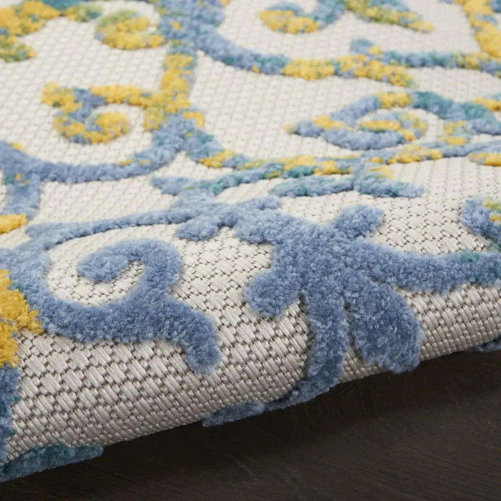 9' X 12' Ivory And Blue Damask Non Skid Indoor Outdoor Area Rug - Homeroots - Flyclothing LLC