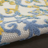 9' X 12' Ivory And Blue Damask Non Skid Indoor Outdoor Area Rug - Homeroots - Flyclothing LLC