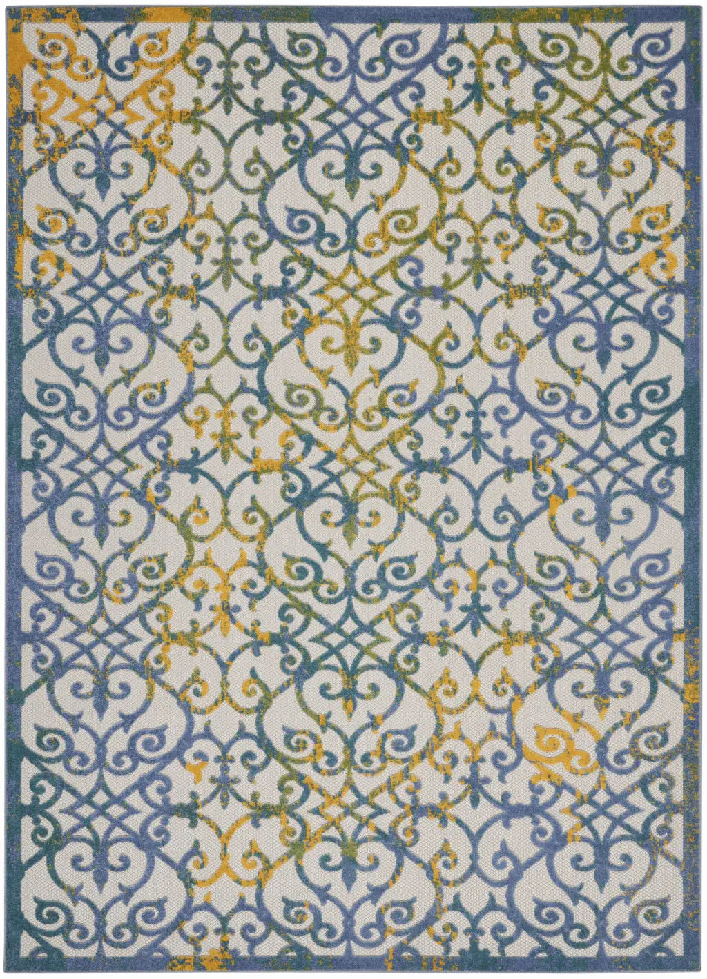 10' X 13' Ivory And Blue Damask Non Skid Indoor Outdoor Area Rug - Homeroots - Flyclothing LLC
