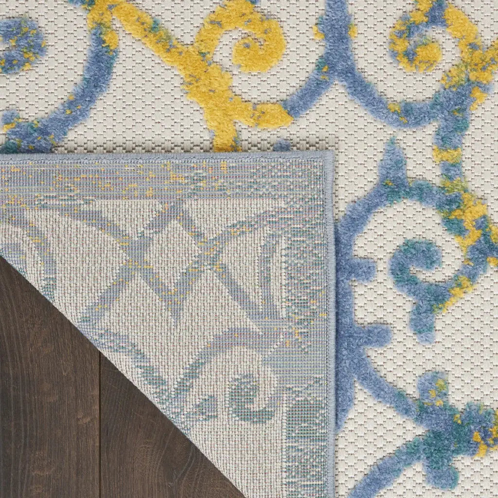 10' X 13' Ivory And Blue Damask Non Skid Indoor Outdoor Area Rug - Homeroots - Flyclothing LLC