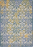 10' X 13' Ivory And Blue Damask Non Skid Indoor Outdoor Area Rug - Homeroots