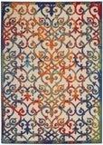 10' X 13' Ivory Blue And Green Damask Non Skid Indoor Outdoor Area Rug - Homeroots