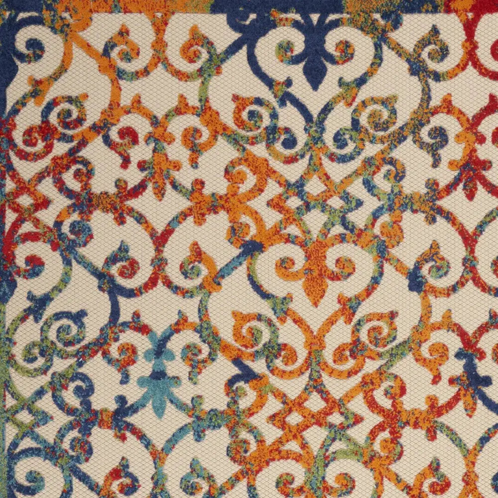 10' X 13' Ivory Blue And Green Damask Non Skid Indoor Outdoor Area Rug - Homeroots - Flyclothing LLC