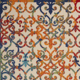 10' X 13' Ivory Blue And Green Damask Non Skid Indoor Outdoor Area Rug - Homeroots