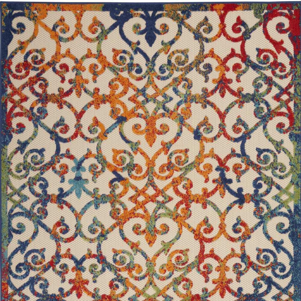 10' X 13' Ivory Blue And Green Damask Non Skid Indoor Outdoor Area Rug - Homeroots - Flyclothing LLC