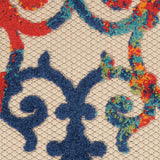 10' X 13' Ivory Blue And Green Damask Non Skid Indoor Outdoor Area Rug - Homeroots - Flyclothing LLC