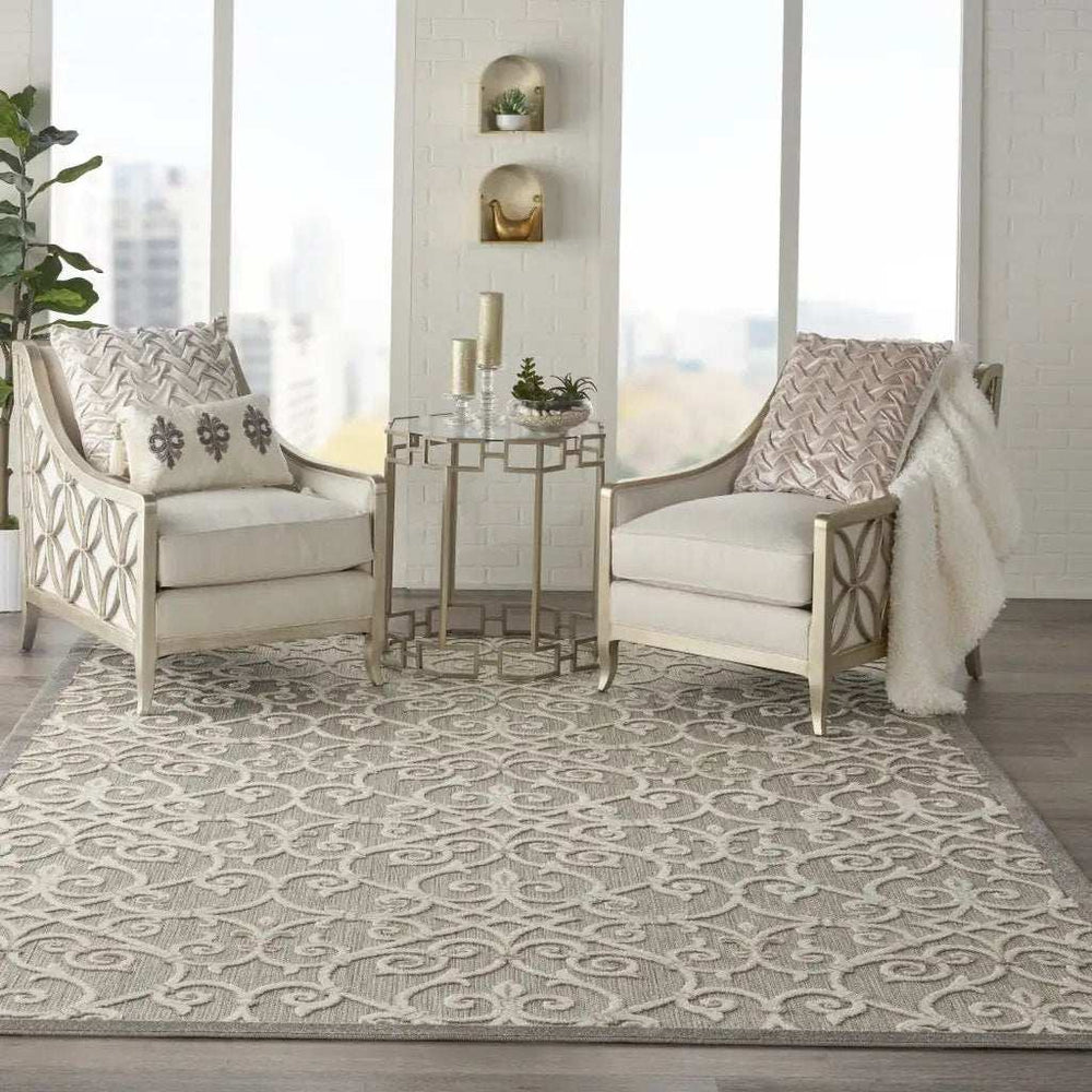 10' X 13' Natural Damask Non Skid Indoor Outdoor Area Rug - Homeroots - Flyclothing LLC