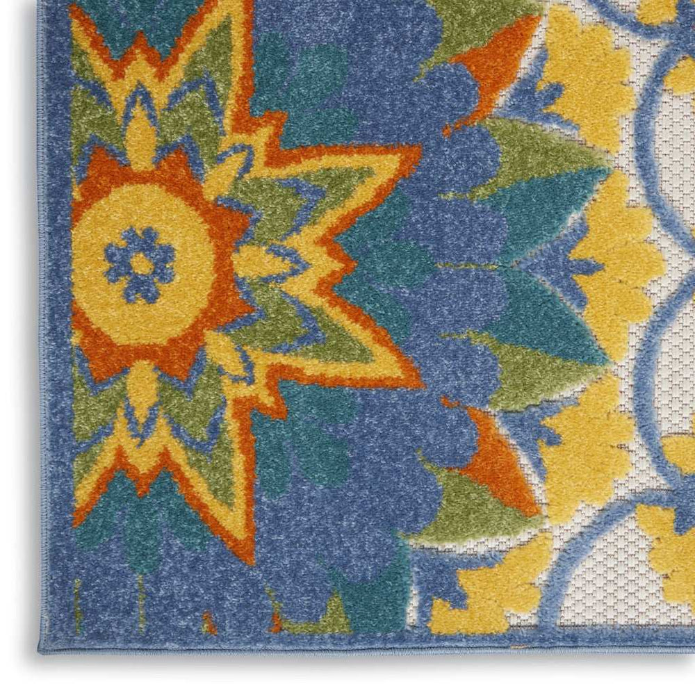 2' X 10' Yellow And Teal Toile Non Skid Indoor Outdoor Runner Rug - Homeroots - Flyclothing LLC