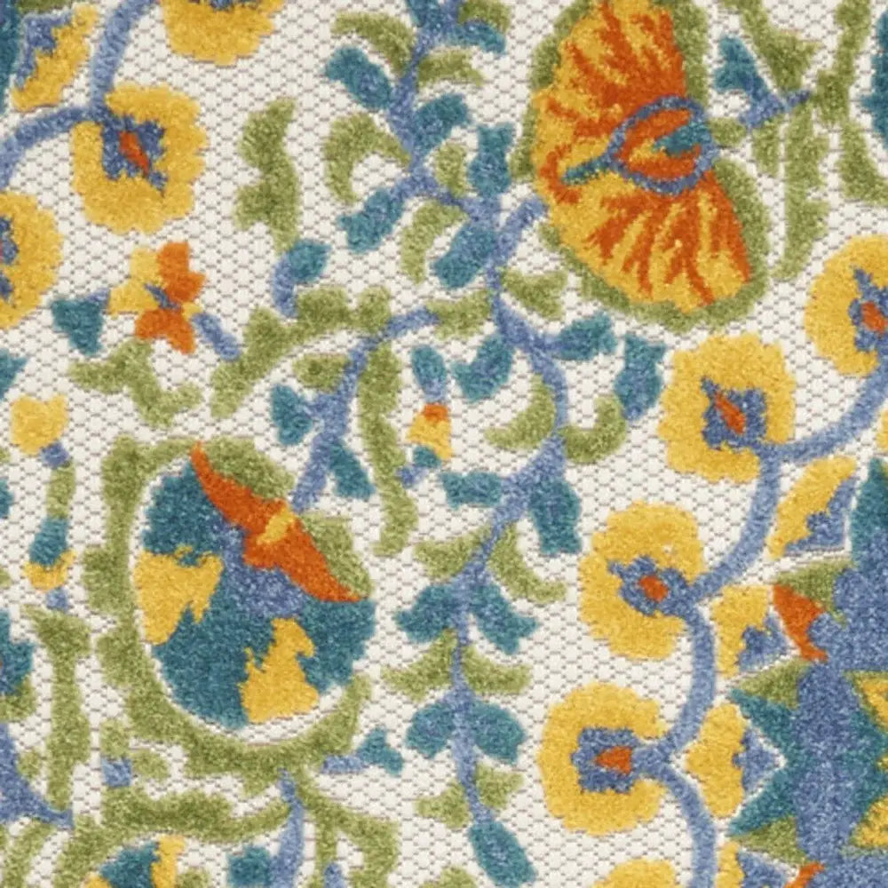2' X 10' Yellow And Teal Toile Non Skid Indoor Outdoor Runner Rug - Homeroots - Flyclothing LLC