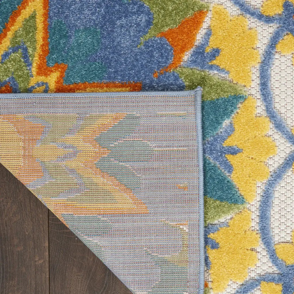 2' X 10' Yellow And Teal Toile Non Skid Indoor Outdoor Runner Rug - Homeroots - Flyclothing LLC