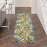 2' X 12' Blue Yellow And White Toile Non Skid Indoor Outdoor Runner Rug - Homeroots - Flyclothing LLC