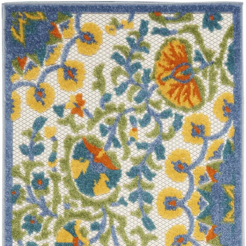 2' X 12' Blue Yellow And White Toile Non Skid Indoor Outdoor Runner Rug - Homeroots - Flyclothing LLC