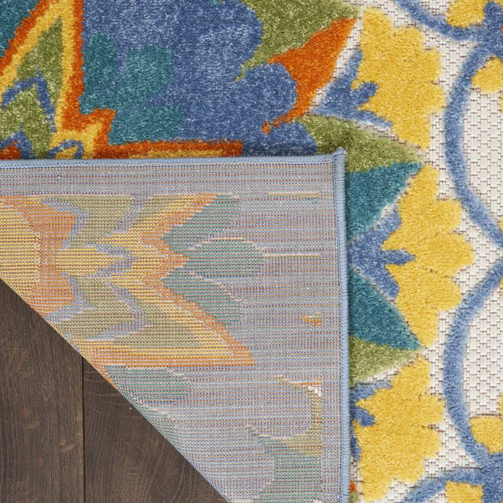 2' X 12' Blue Yellow And White Toile Non Skid Indoor Outdoor Runner Rug - Homeroots - Flyclothing LLC