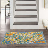 3' X 4' Yellow And Teal Toile Non Skid Indoor Outdoor Area Rug - Homeroots - Flyclothing LLC