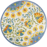 8' X 8' Blue Yellow And White Round Toile Non Skid Indoor Outdoor Area Rug - Homeroots