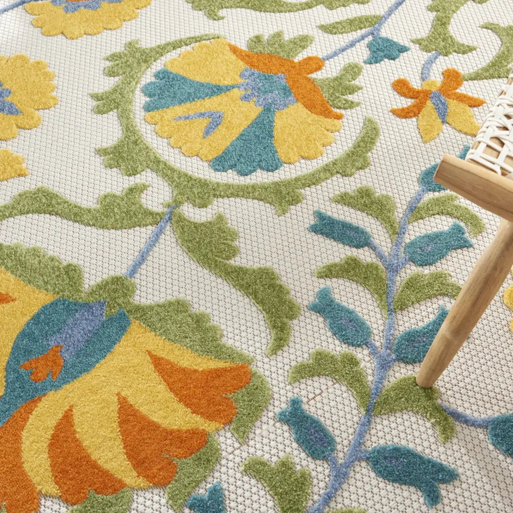8' X 8' Blue Yellow And White Round Toile Non Skid Indoor Outdoor Area Rug - Homeroots - Flyclothing LLC