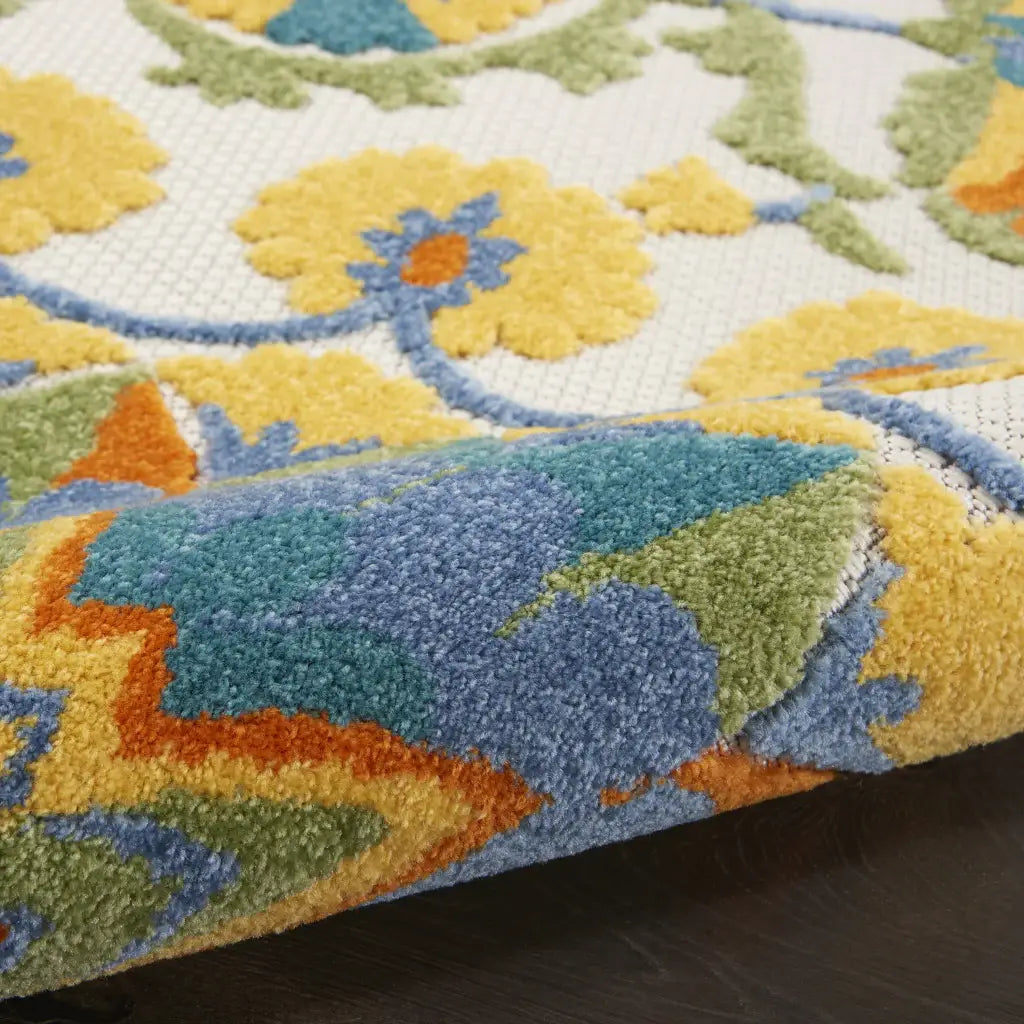 9' X 12' Blue Yellow And White Toile Non Skid Indoor Outdoor Area Rug - Homeroots - Flyclothing LLC