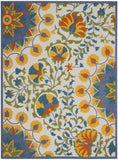 9' X 12' Blue Yellow And White Toile Non Skid Indoor Outdoor Area Rug - Homeroots