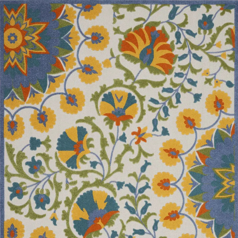 9' X 12' Blue Yellow And White Toile Non Skid Indoor Outdoor Area Rug - Homeroots - Flyclothing LLC