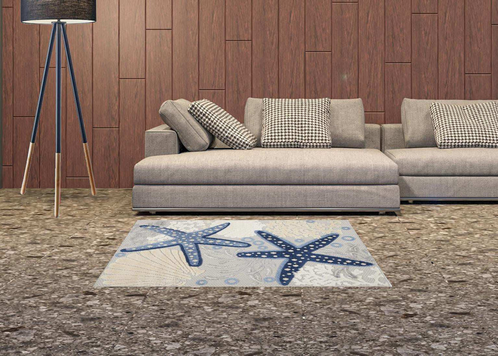 3' X 4' Blue And Grey Animal Print Non Skid Indoor Outdoor Area Rug - Homeroots - Flyclothing LLC