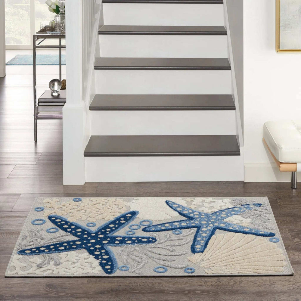 3' X 4' Blue And Grey Animal Print Non Skid Indoor Outdoor Area Rug - Homeroots - Flyclothing LLC