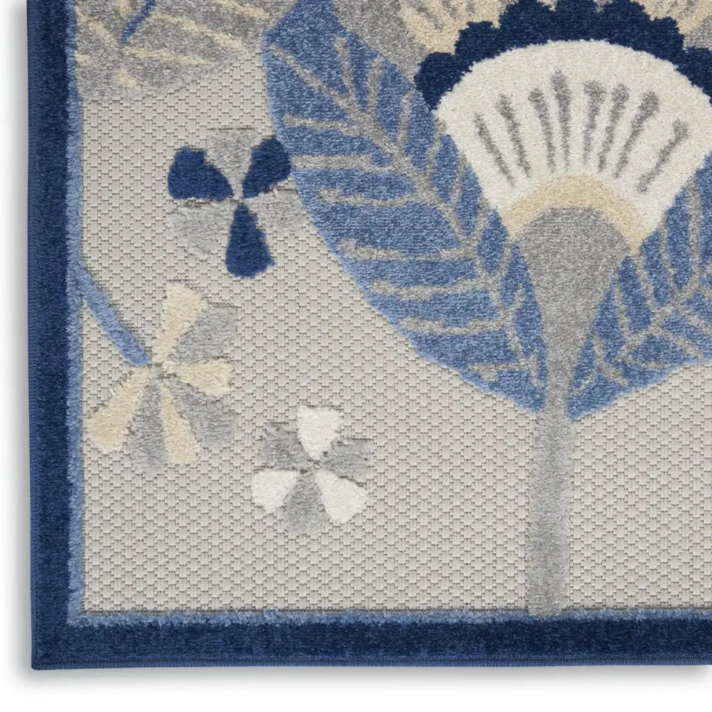 2' X 6' Blue And Grey Floral Non Skid Indoor Outdoor Runner Rug - Homeroots - Flyclothing LLC