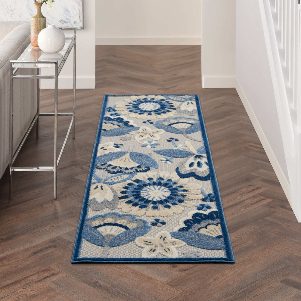 2' X 6' Blue And Grey Floral Non Skid Indoor Outdoor Runner Rug - Homeroots - Flyclothing LLC