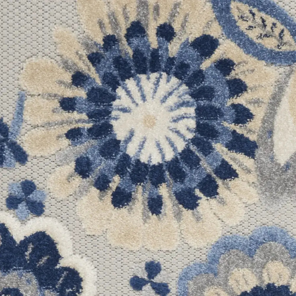 2' X 6' Blue And Grey Floral Non Skid Indoor Outdoor Runner Rug - Homeroots - Flyclothing LLC