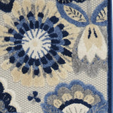 2' X 10' Blue And Grey Floral Non Skid Indoor Outdoor Runner Rug - Homeroots