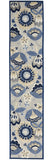 2' X 12' Blue And Grey Floral Non Skid Indoor Outdoor Runner Rug - Homeroots