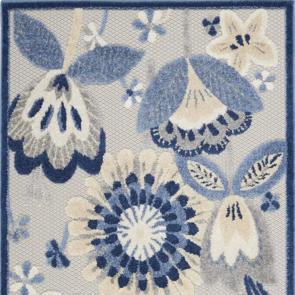 3' X 4' Blue And Grey Floral Non Skid Indoor Outdoor Area Rug - Homeroots - Flyclothing LLC