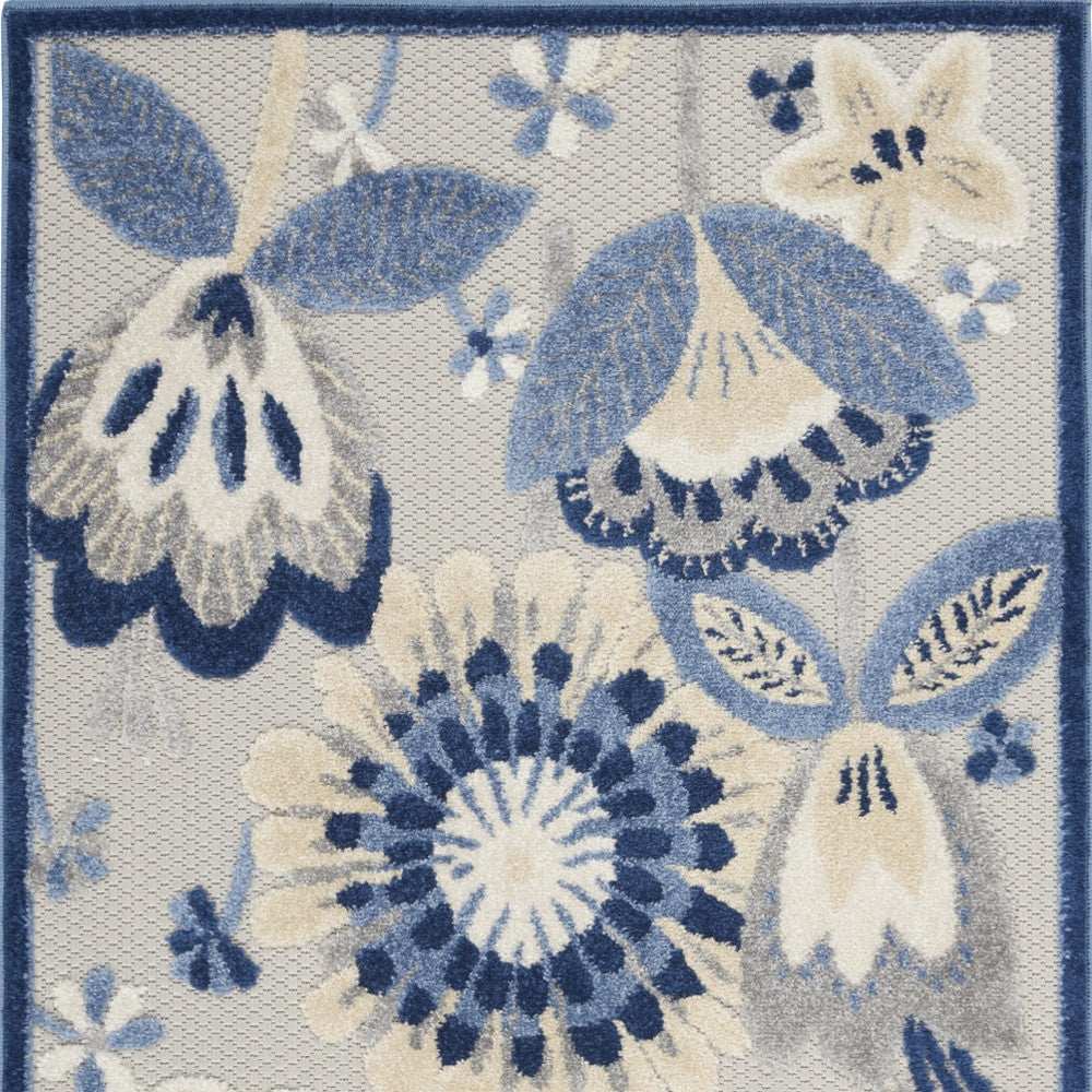 3' X 4' Blue And Grey Floral Non Skid Indoor Outdoor Area Rug - Homeroots - Flyclothing LLC